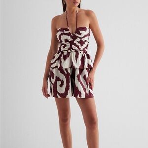 NWT EXPRESS SIZE L Printed Halter Neck Tiered Pleated Poplin Romper